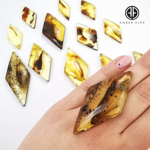 Natural Amber Rhombus Shape Cabochons