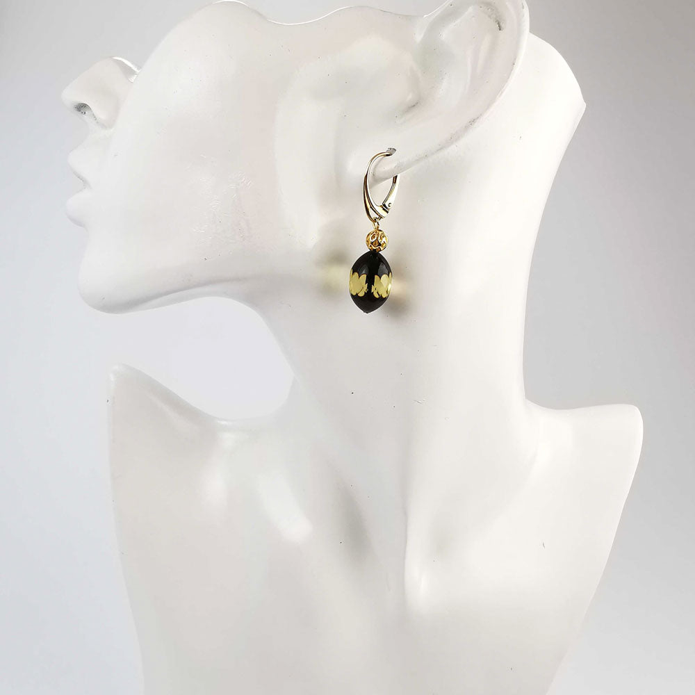 SPARKLING ELEGANCE Faceted Amber Olive Dangle Earrings 14K Gold Plated