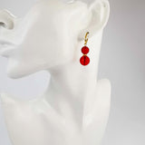 Red Amber Round Dangle Earrings 14K Gold Plated