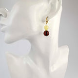 Milky and Cherry Amber Round Dangle Earrings 14K Gold Plated