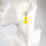 Lemon Amber Round Dangle Earrings 14K Gold Plated