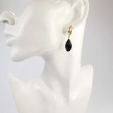 Black Amber Flame Dangle Earrings 14K Gold Plated