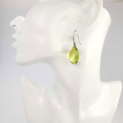 Green Amber Flame Dangle Earrings Sterling Silver