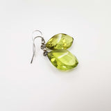 Green Amber Flame Dangle Earrings Sterling Silver