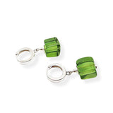 Green Amber Cube Dangle Earrings Sterling Silver