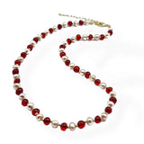 Red Amber & Pearls Baroque Beads Necklace 14k Gold Plated