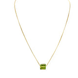 Green Amber Cube Bead Necklace 14K Gold Plated