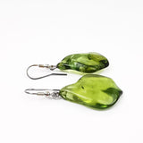 Green Amber Wave Dangle Earrings Sterling Silver