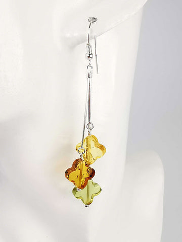 Multi-Color Amber Clover Dangle Earrings Sterling Silver