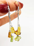 Multi-Color Amber Clover Dangle Earrings Sterling Silver