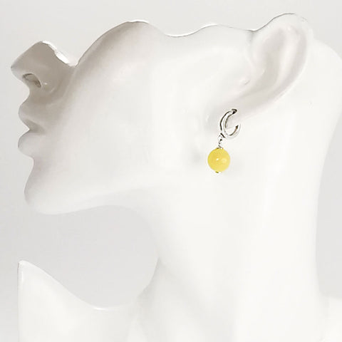 Milky Amber Round Dangle Earrings Sterling Silver