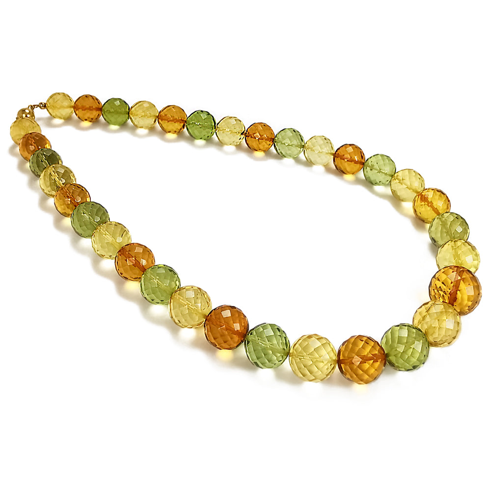 Multi - Color Amber Faceted Round Beads Necklace