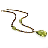Green Amber Faceted Drop Pendant Beaded Necklace