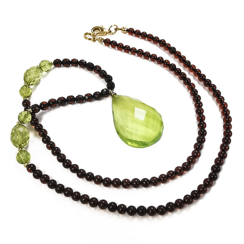 Green & Cherry Amber Beaded Necklace