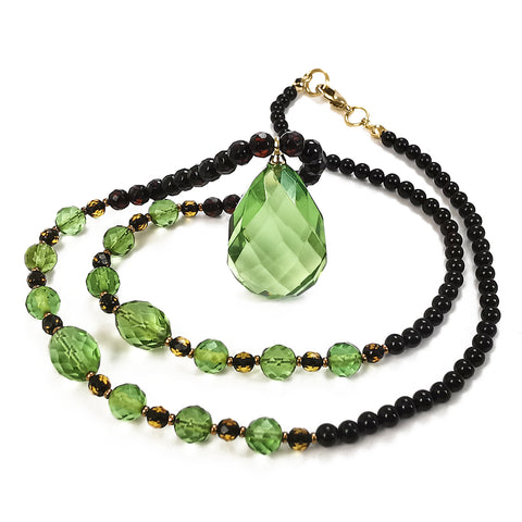 Green & Cherry Amber Beaded Necklace