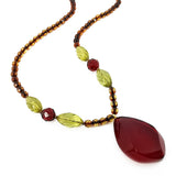 Red Amber Flame Pendant Beaded Necklace