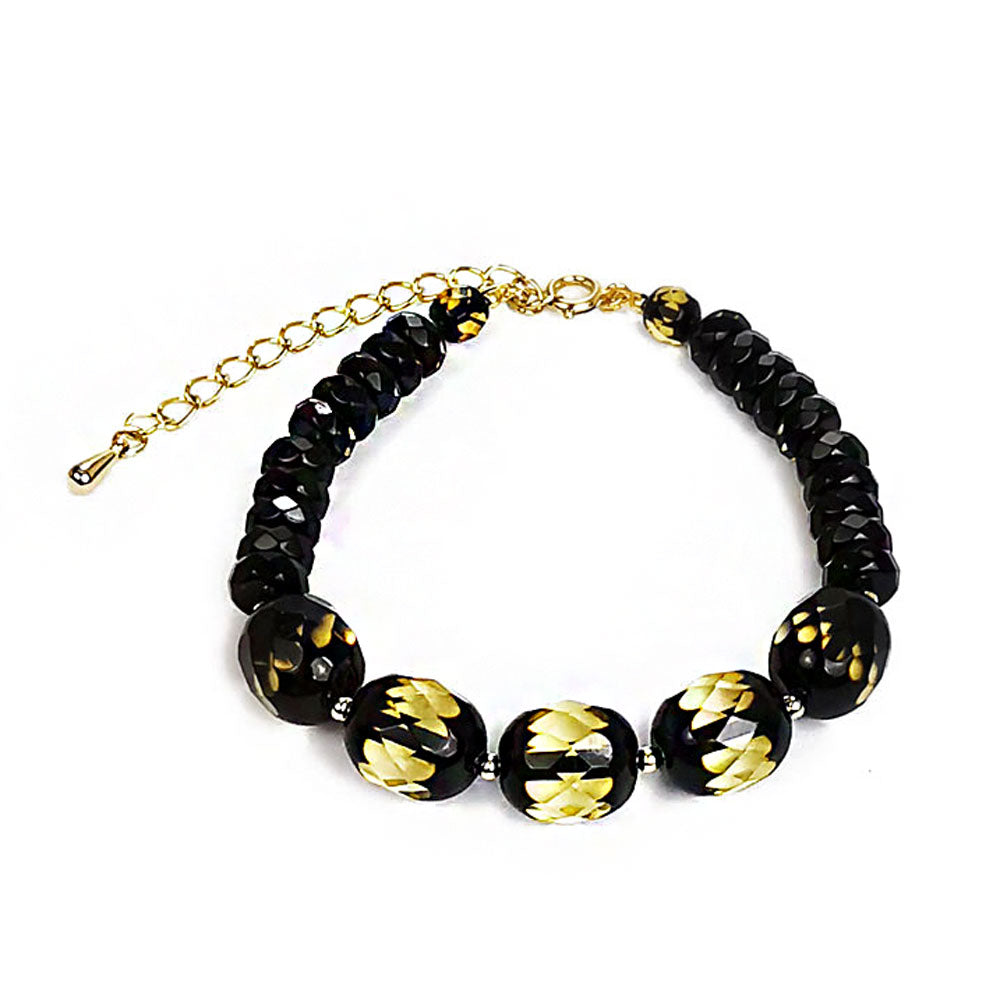 SPARKLING ELEGANCE Two - Toned Amber Faceted Beads Bracelet 14K Gold Plated