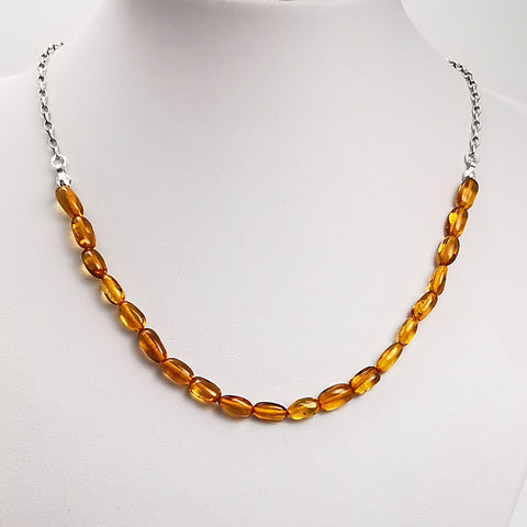 Cognac Amber Nuggets Necklace Sterling Silver