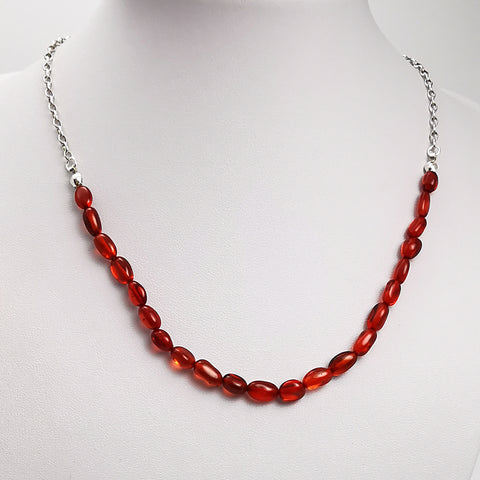 Red Amber Nuggets Necklace Sterling Silver