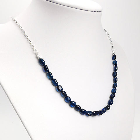 Blue Amber Nuggets Necklace Sterling Silver