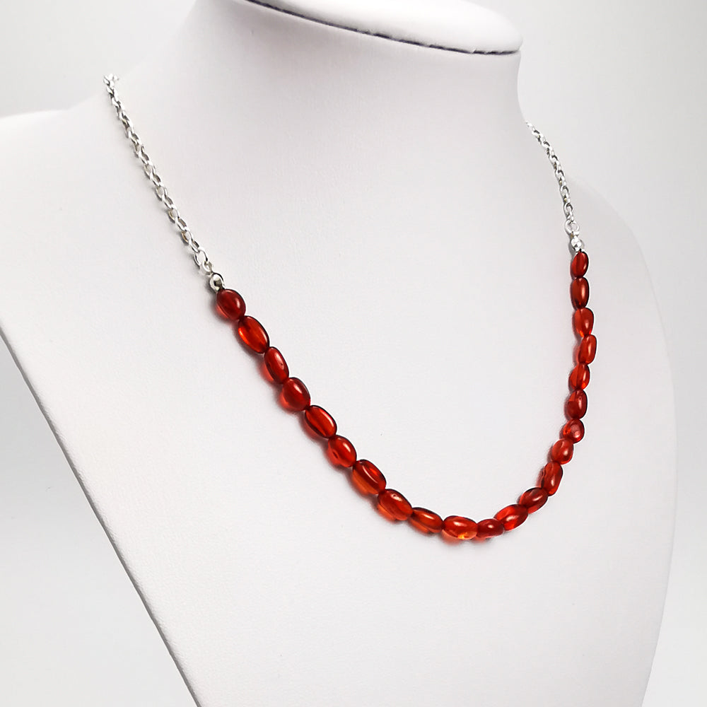 Red Amber Nuggets Necklace Sterling Silver