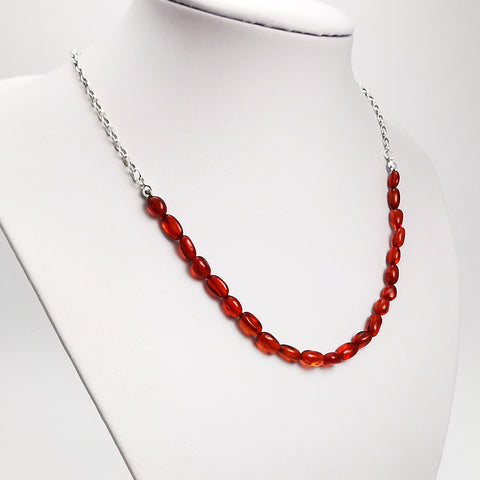 Red Amber Nuggets Necklace Sterling Silver