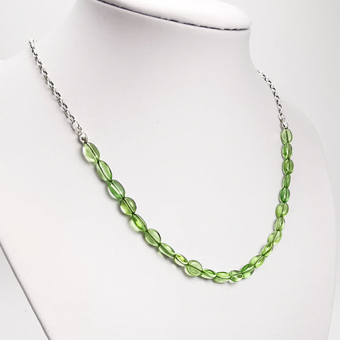 Green Amber Nuggets Necklace Sterling Silver