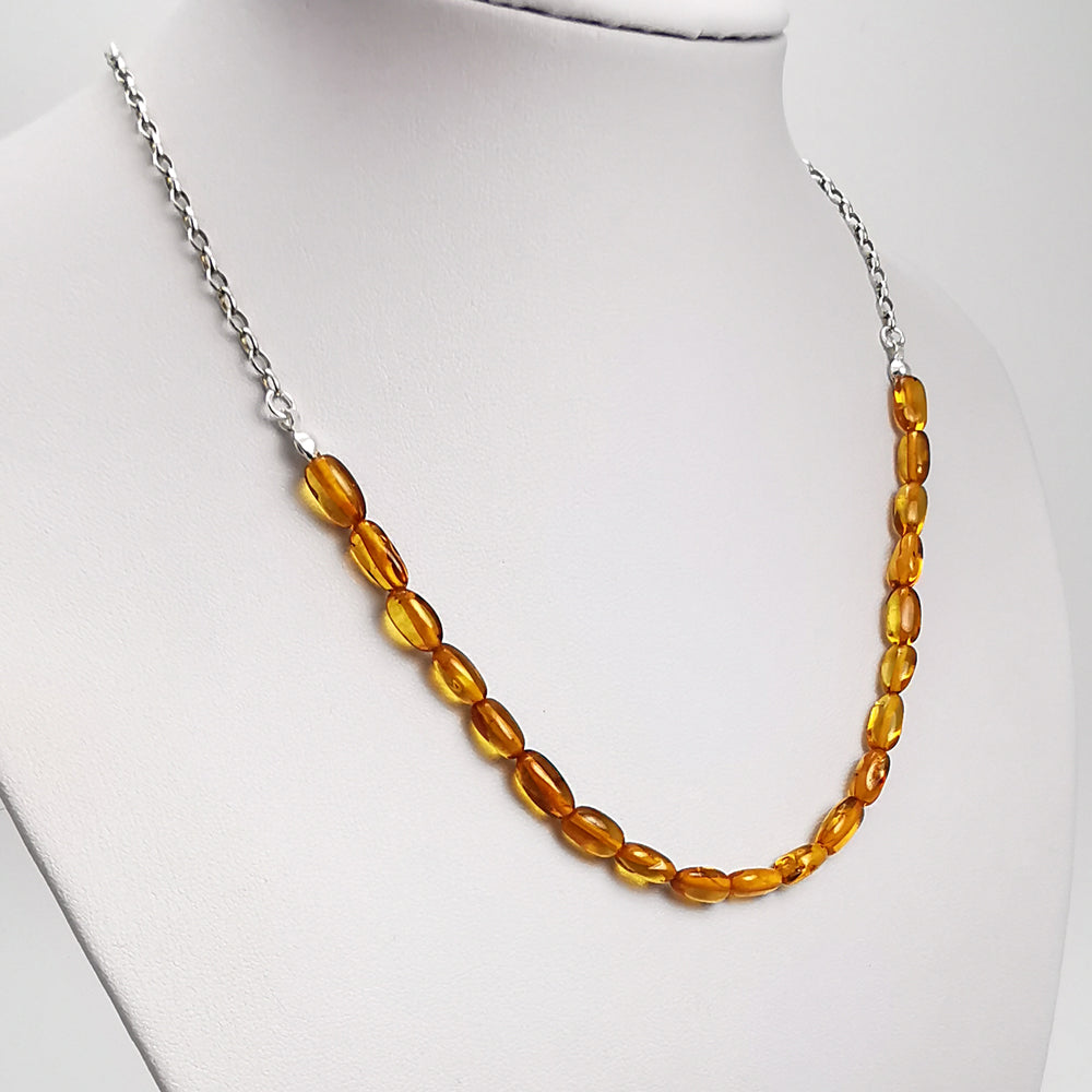 Cognac Amber Nuggets Necklace Sterling Silver