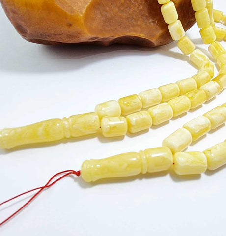 White with Yellow Amber Barrel Shape 10.5 mm Islamic Prayer