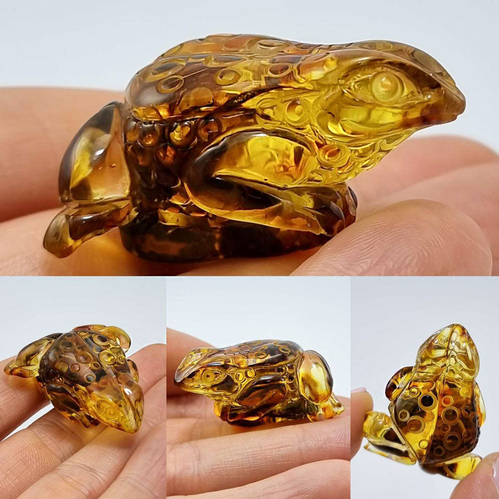 Cognac Amber Carved Frogs Figurines