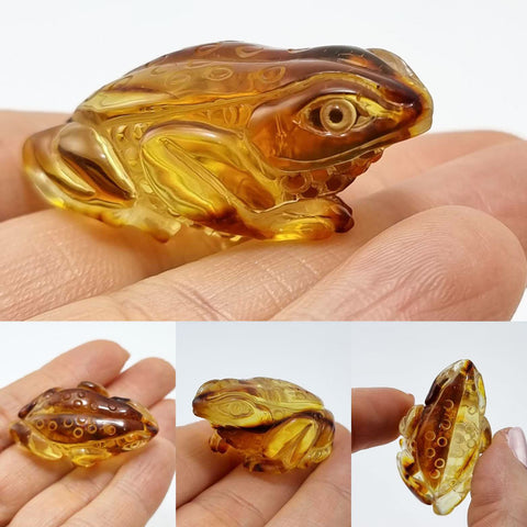 Cognac Amber Carved Frogs Figurines