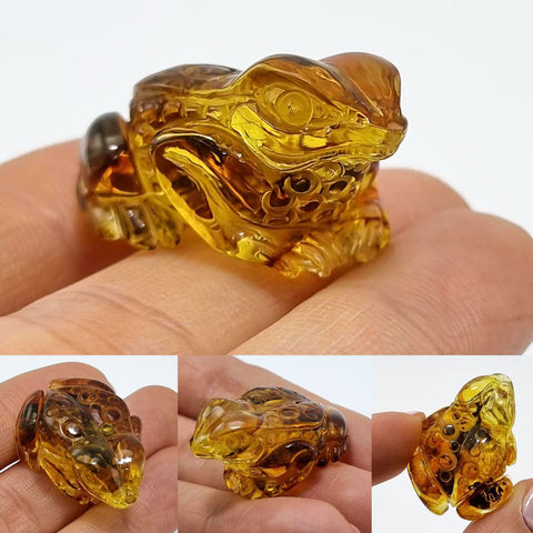 Cognac Amber Carved Frogs Figurines