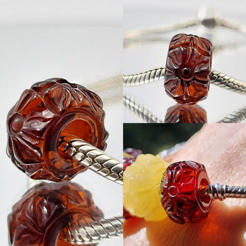 Multi-Color Amber Carved Flower Charm Bead