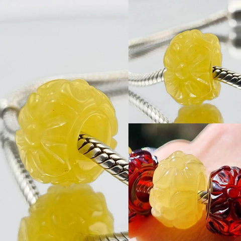 Multi-Color Amber Carved Flower Charm Bead