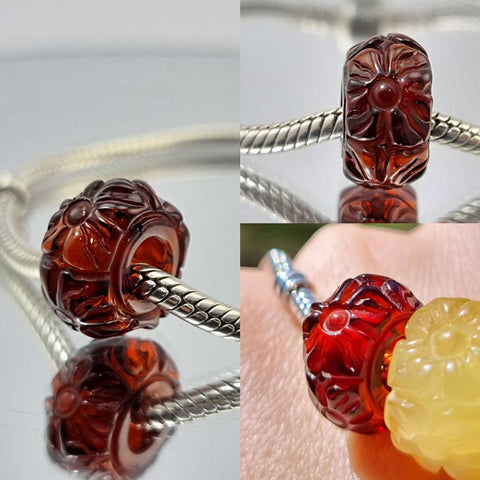 Multi-Color Amber Carved Flower Charm Bead