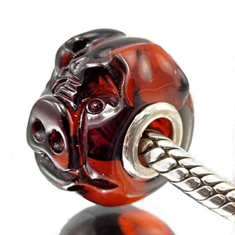 Multi-Color Amber Carved Pig Charm Bead