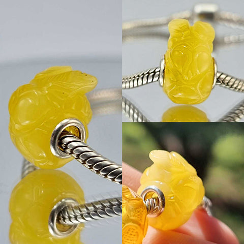 Multi-Color Amber Carved Bee Charm Bead