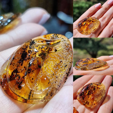 Cognac & Fossil Amber Carved Animals Cabochon