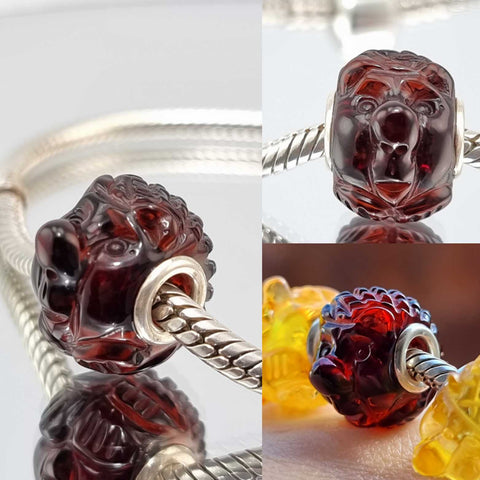 Multi-Color Amber Carved Hedgehog Charm Bead