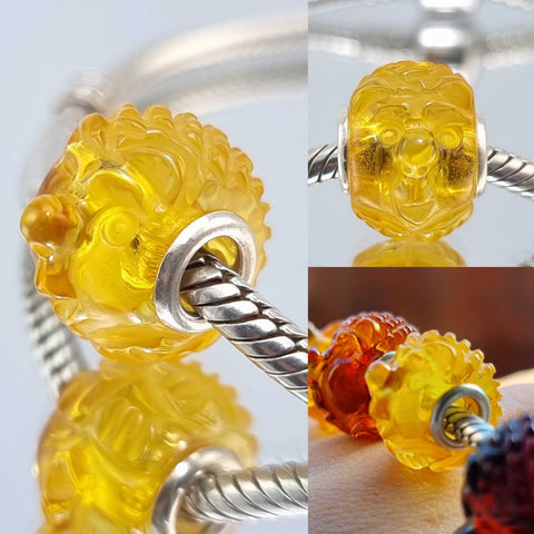 Multi-Color Amber Carved Hedgehog Charm Bead