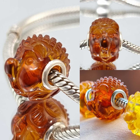 Multi-Color Amber Carved Hedgehog Charm Bead