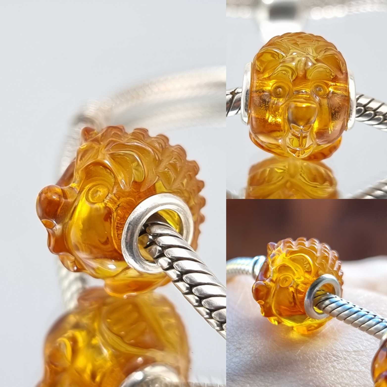 Multi-Color Amber Carved Hedgehog Charm Bead