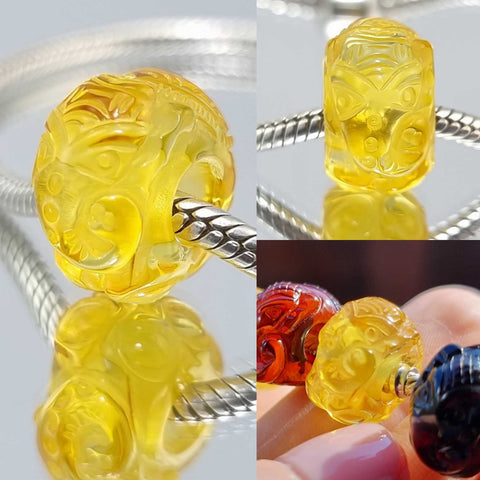 Multi-Color Amber Carved Elephant Charm Bead