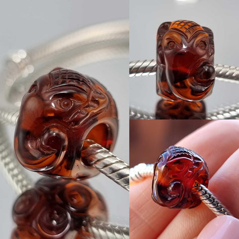 Multi-Color Amber Carved Elephant Charm Bead