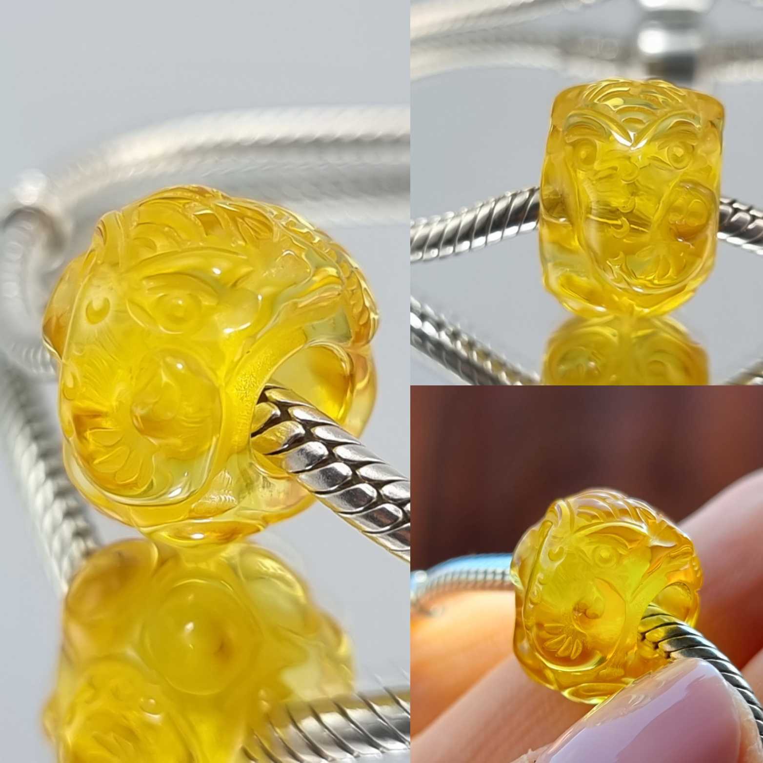 Multi-Color Amber Carved Elephant Charm Bead