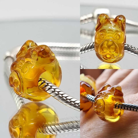 Multi-Color Amber Carved Pig Charm Bead