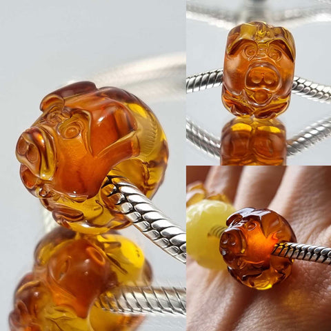 Multi-Color Amber Carved Pig Charm Bead