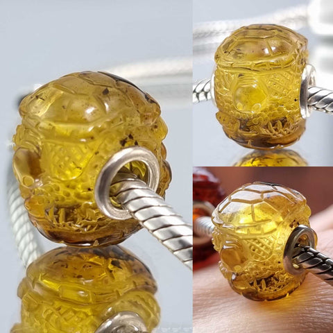 Multi-Color Amber Carved Turtle Charm Bead