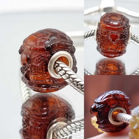 Multi-Color Amber Carved Turtle Charm Bead