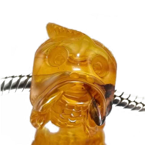 Multi-Color Amber Carved Fish Face Charm Bead